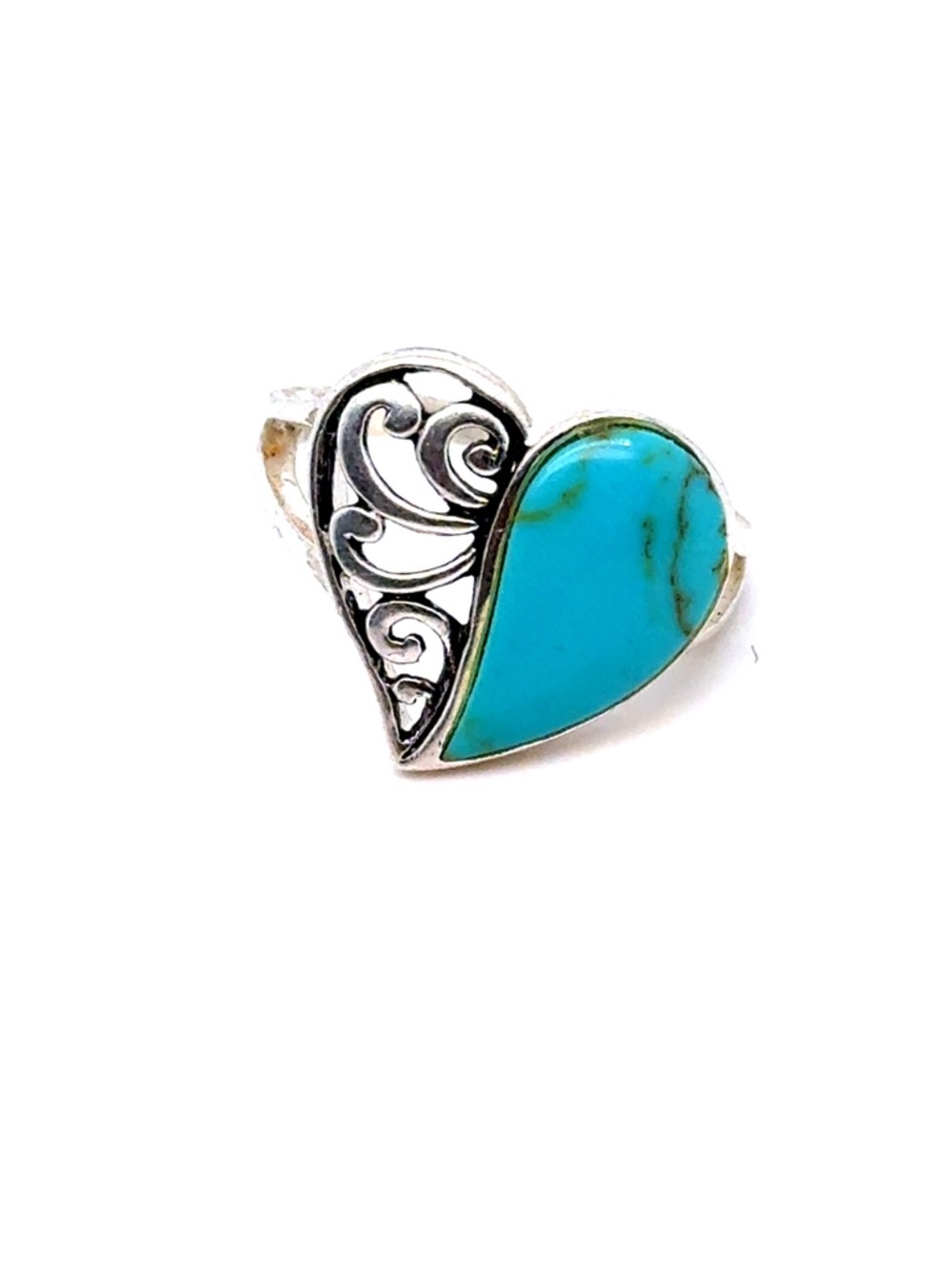Turquoise Heart Filigree Silver Colored Ring - Blue Turquoise
